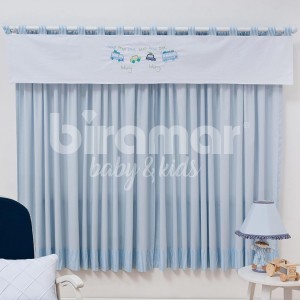 Cortina para Quarto de Bebê com Bandô Lapela Percal Barrado Holiday Azul