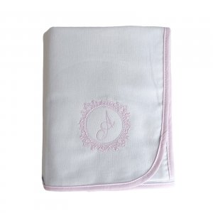 Cueiro Aflanelado Dupla Face para Bebê Personalizado Marseille Branco / Rosa