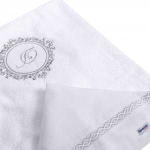 Duo Toalha de Banho para Bebê Felpuda e Fralda Personalizada Marseille Branco / Cinza