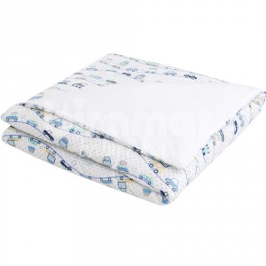 Edredom de Berço Estampa Dupla Face e Duvet Carrinhos Azul