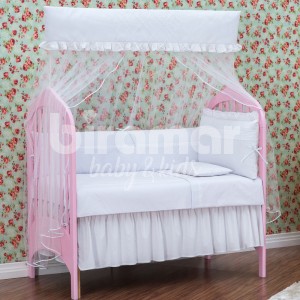 Kit Enxoval de Berço Lollipop II Mousse Branco 9 peças com Mosquiteiro