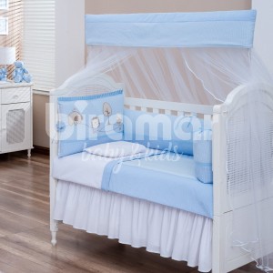 Kit Enxoval de Berço Lollipop II Animaizinhos Azul 9 peças com Mosquiteiro