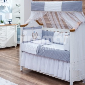 Kit Enxoval de Berço Lollipop Teddy Marinho 9 Peças com Mosquiteiro