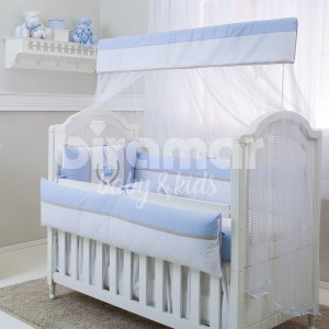 Kit Enxoval de Berço Príncipe Azul 9 peças com Mosquiteiro
