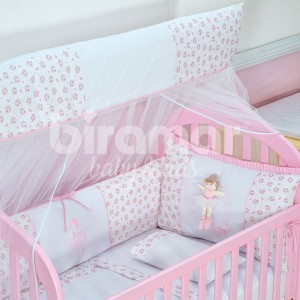 Kit Enxoval de Berço Lollipop II Bailarina Rosa 9 peças com Mosquiteiro