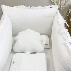 Kit Enxoval de Berço 9 Peças c/ Mosquiteiro Micropercal 300 Fios Branco Poás