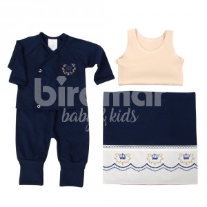 Gift Set para Bebê Nuit Bege e Marinho 4 Peças - Tamanho Único