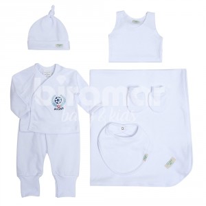 Gift Set para Bebê Goal Branco/Azul 7 Peças - Tamanho Único