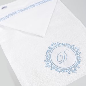 Duo Toalha de Banho para Bebê Felpuda e Fralda Personalizada Marseille Branco / Azul