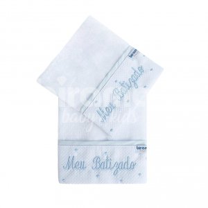 Boquinha Fralda Cremer 2 Peças para Bebê Meu Batizado Branco Azul