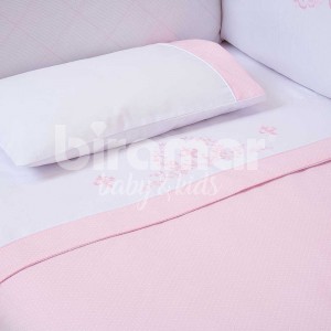 Jogo de Lençol para Berço 3 Peças Bordado Versailles Rosa Percal 180 Fios