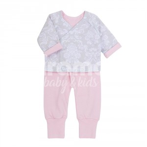 Kimono Maternidade para Bebê 3 Peças Venetia Cinza/Rosa - Tamanho Único