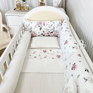 Kit Enxoval de Berço 8 peças Micropercal Poliéster 200 Fios - Infanto Floral