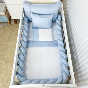 Kit Enxoval de Berço 6 Peças Trança Clássico Linho Azul