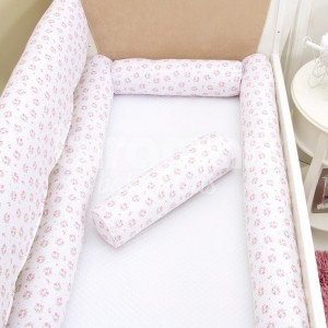 Kit de Berço Rolinho 4 Peças Tiffany Floral Poá Rosa