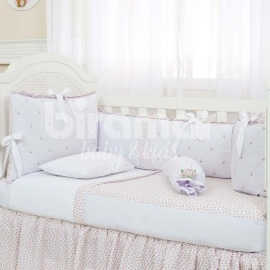 Kit Enxoval de Berço Provençal Rosa 10 Peças com Mosquiteiro