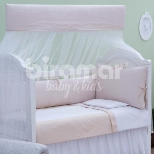 Kit Enxoval de Berço Lollipop II Percal Baunilha com Renda 9 peças com mosquiteiro
