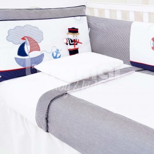 Kit Enxoval de Berço Lollipop Marinheiro 9 Peças com Mosquiteiro