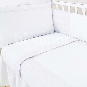 Kit Enxoval de Berço Lollipop Milk Branco 9 Peças com Mosquiteiro