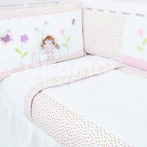 Kit Enxoval de Berço Lollipop Provence Rosa 9 Peças com Mosquiteiro