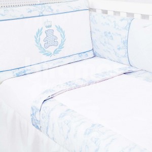 Kit Enxoval de Berço Lollipop Teddy Azul 9 Peças com Mosquiteiro