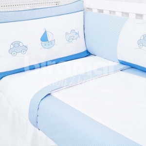 Kit Enxoval de Berço Lollipop Urbano Azul 9 Peças com Mosquiteiro