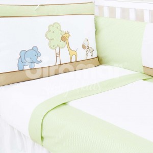 Kit Enxoval de Berço Lollipop Zoo Bege 9 Peças com Mosquiteiro