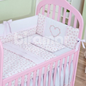 Kit Enxoval para Berço Tiffany Floral Poá Rosa 5 Peças