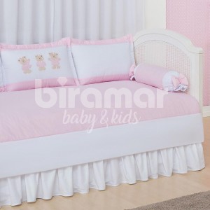 Kit Cama Babá 7 peças com Saia Lollipop Ursinhas Rosa