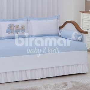 Kit Cama Babá 7 peças com Saia Lollipop II Ursinho Maquinista Listrado Azul