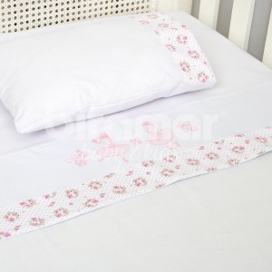 Lençol para Berço 3 peças Lolli Bailarina Rosa Percal