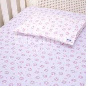 Lençol para Berço 2 Peças Estampado Tiffany Floral Poá Rosa - Lençol c/ Elástico e Fronha