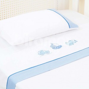 Lençol para Berço 3 peças Lolli Urbano Azul Percal