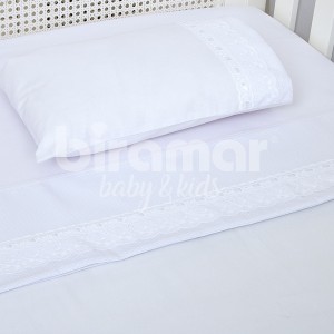 Lençol para Berço 3 peças Lolli Mousse Branco Percal