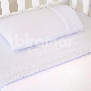 Jogo de Lençol para Berço 3 Peças Bordado Inglês Blanche Matelassado Percal 180 Fios