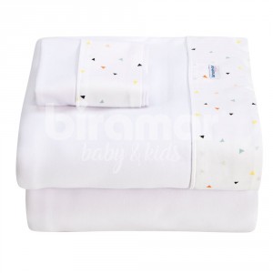 Lençol para Berço 3 Peças Malha Penteada Fio 30 Cordão New York Mini Triângulo Colorido
