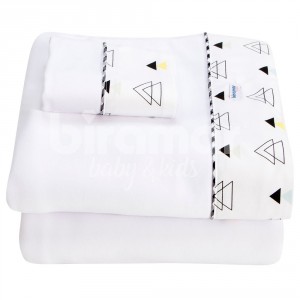 Lençol para Berço 3 Peças Malha Penteada Fio 30 Cordão New York Triângulo Colorido