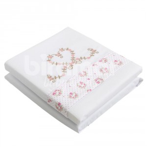 Jogo de Lençol para Carrinho 3 Peças Bordado Tiffany Floral Poá Rosa Percal 180 Fios