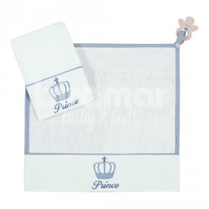 Paninho de Boca Cremer para Bebê 2 Peças com Porta Chupeta Prince Azul