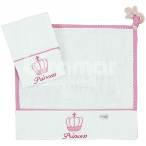 Paninho de Boca Cremer para Bebê 2 Peças com Porta Chupeta Princess Rosa