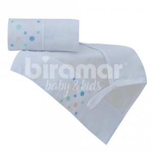 Paninho de Boca Cremer para Bebê 2 Peças com Porta Chupeta Polka Dots Azul