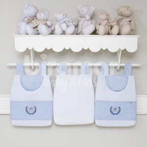 Porta Fraldas para Bebê 3 Peças Bordado Cavalinho de Pau Azul