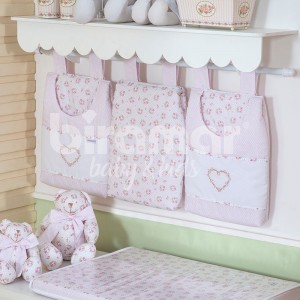 Porta Fraldas para Bebê 3 Peças Tiffany Floral Poá Rosa