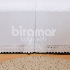 Saia para Berço Barrado Bordado Inglês Algodão Doce Branco