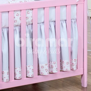 Saia para Berço Piquê Barrado 3 Lados Tiffany Floral Poá Rosa