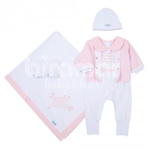 Saída Maternidade 5 Peças Anjo da Guarda Rosa - Tamanho Único