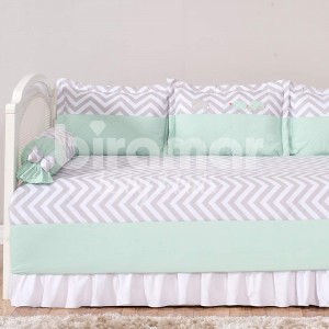 Kit Cama Babá 7 peças com Saia Lollipop Percal Chevron Elefantinho Mint - Exclusivo