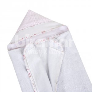 Toalha de Banho para Bebê Felpuda Revestida Fralda Solta Tiffany Floral Poá Rosa