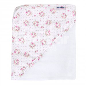 Toalha de Banho para Bebê Fralda Com Capuz Tiffany Floral Poá Rosa