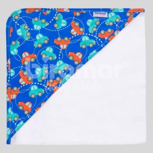 Toalha de Banho para Bebê Fralda Com Capuz Carrinhos Azul
